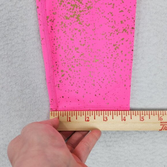 Zyia Pants Womens 6 8 Pink Gold Splatter Leggings Crop Mid Rise Athletic Running - Picture 7 of 11